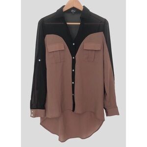 Very J Colorblock Sheer Blouse